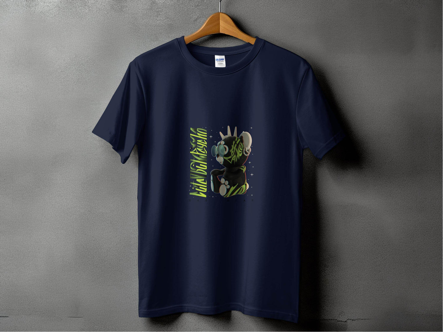 Sad Bear Black With Neon Green Graphics Design T-Shirt - Design & Vybe