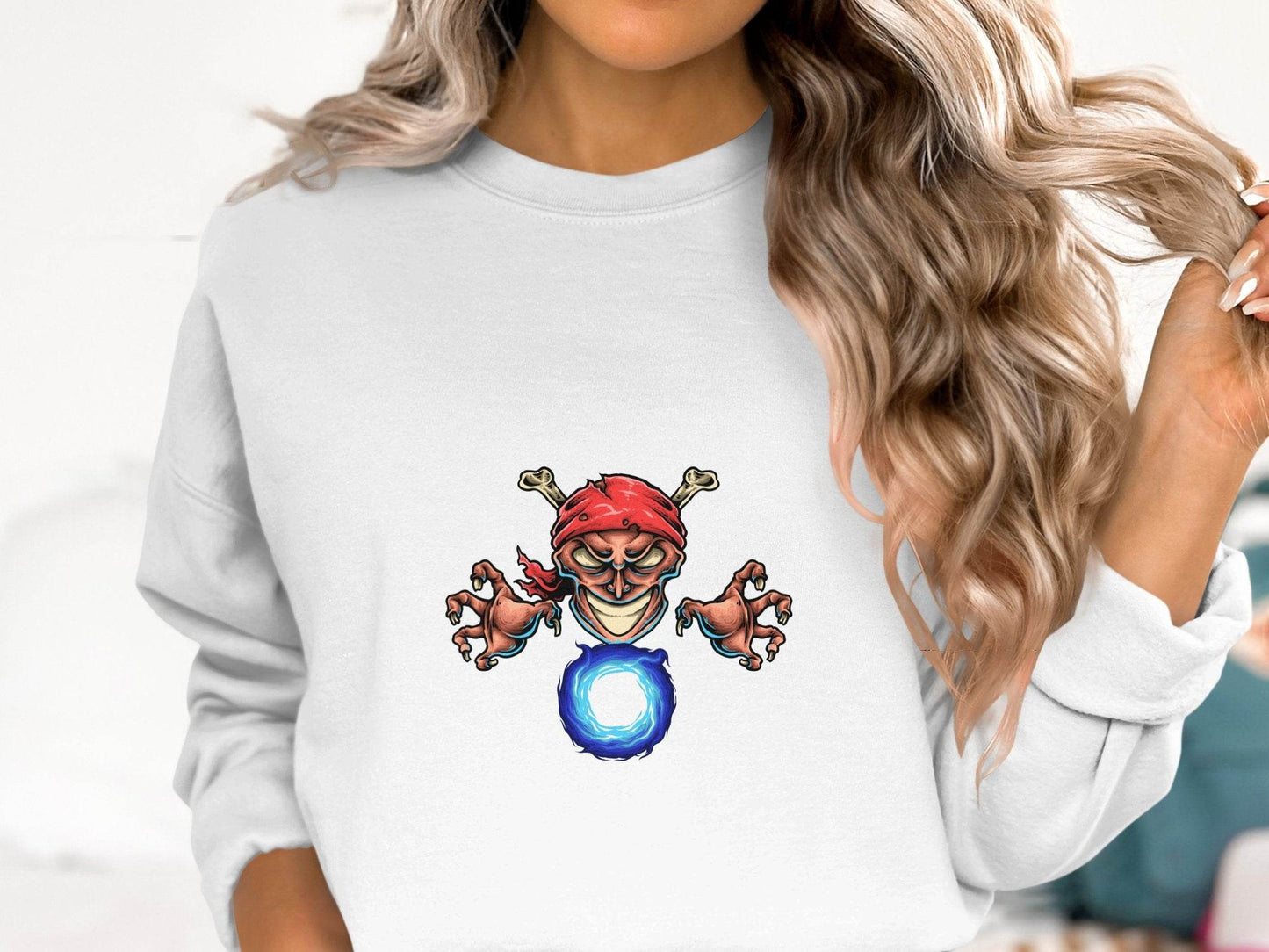 Pirate Skull With Claws And Fire Graphic Art Sweater - Design & Vybe
