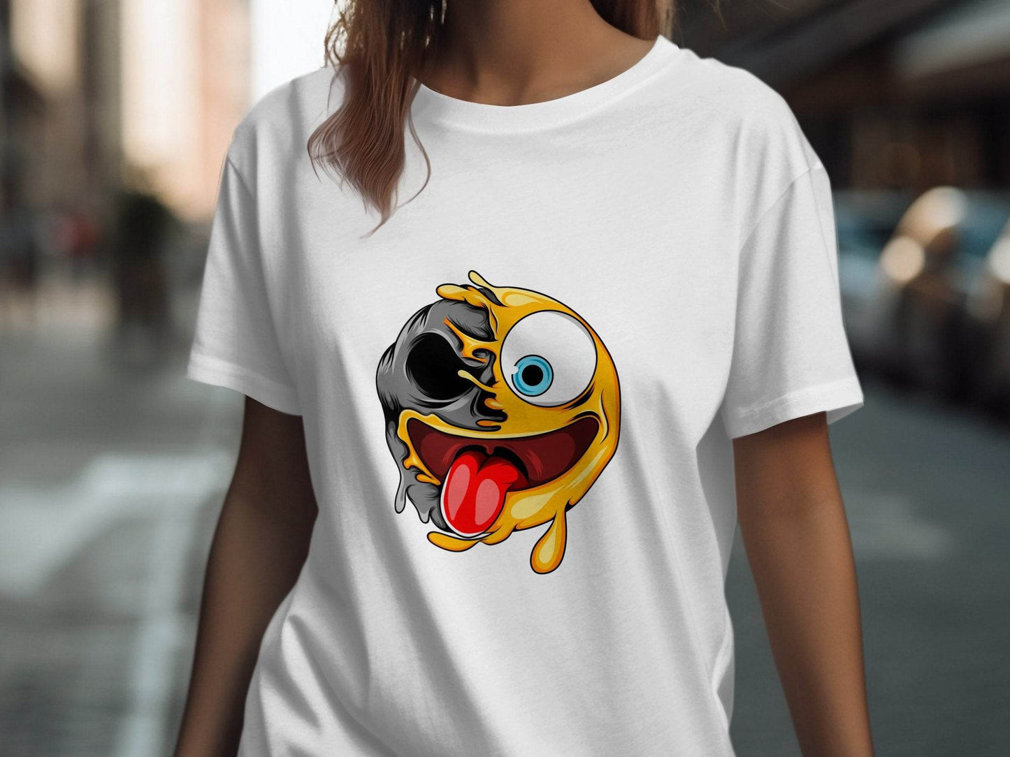 Skull And Emoji Face Combination Funky Design T-Shirt - Design & Vybe