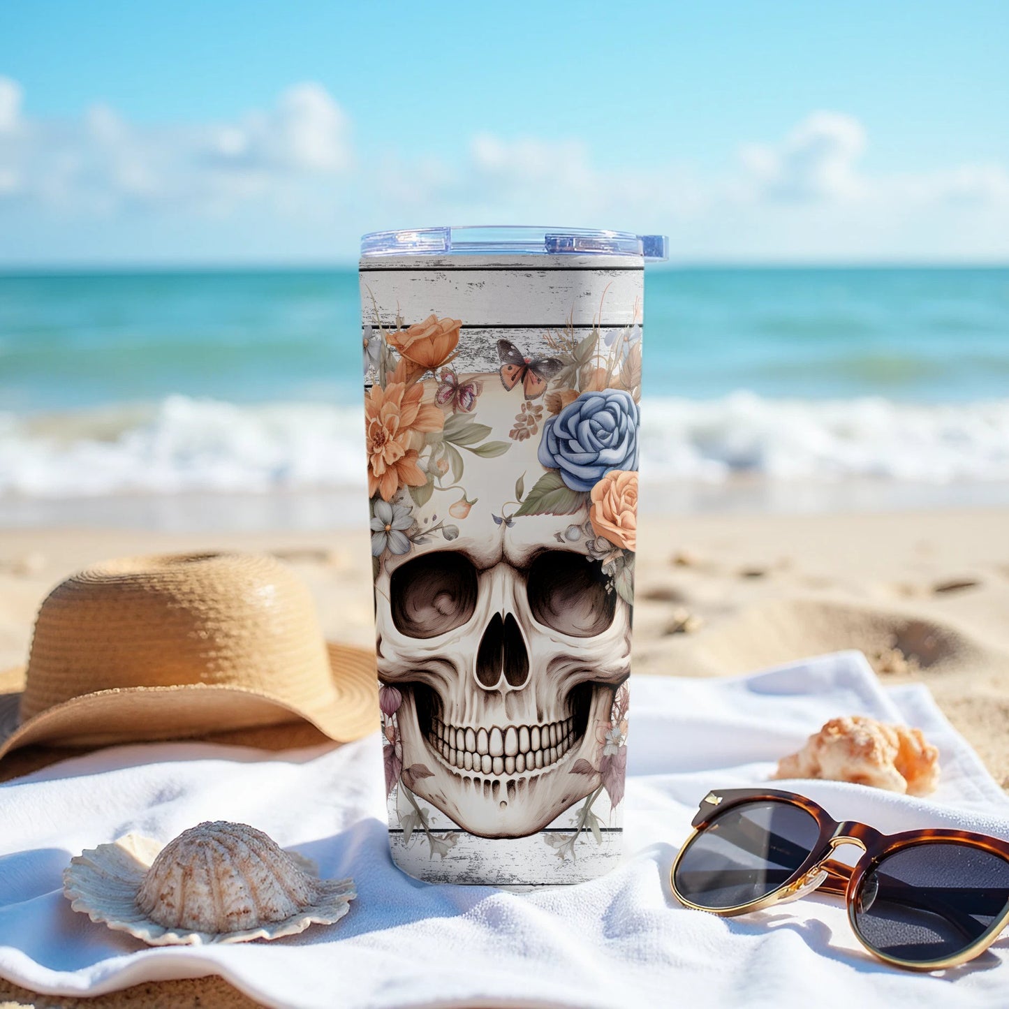 Floral Skull Art Beach Scene Tumbler product