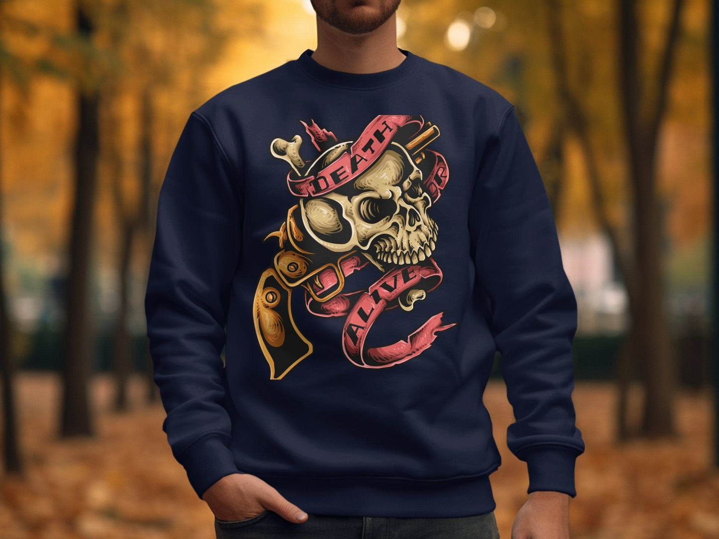 Vintage Death or Alive Skull and Gun Graphic Sweater - Design & Vybe