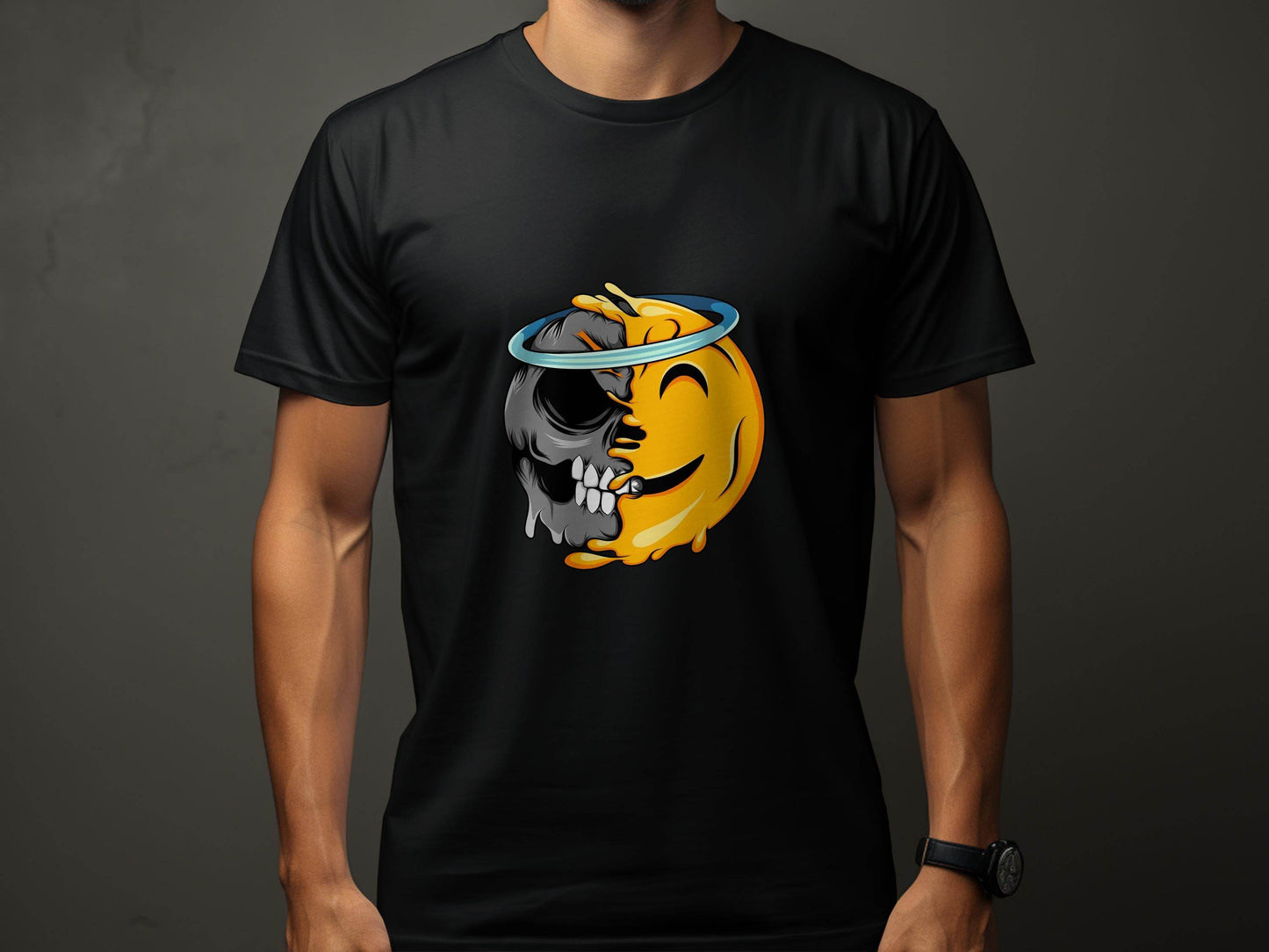 Skull Meets Emoji with a Halo Graphic Novelty T-Shirt - Design & Vybe