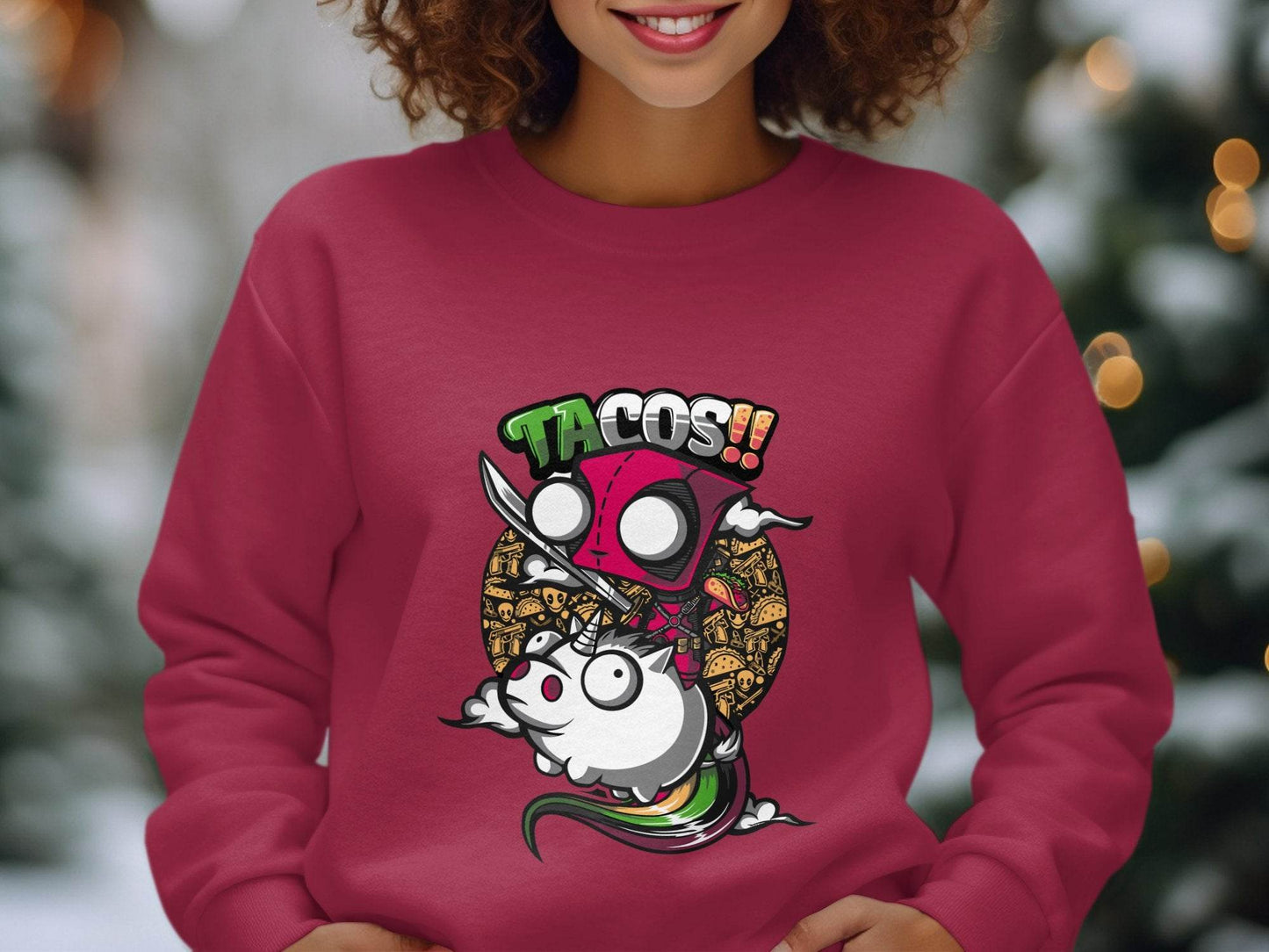 Tacos Deadpool on Unicorn Funny Character Design Sweater - Design & Vybe