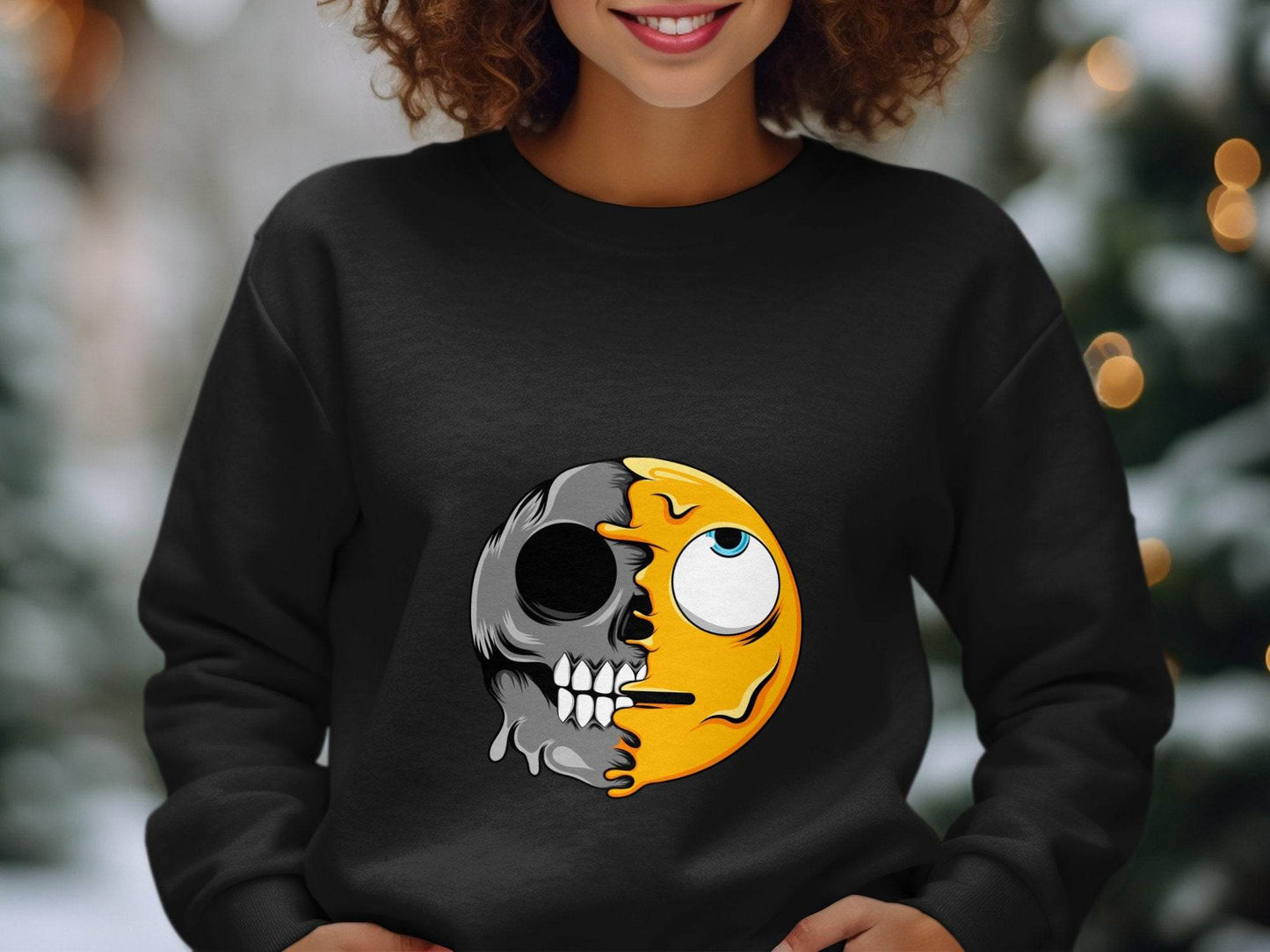 Half Skull Half Emoji Artistic Pattern Novelty Sweater - Design & Vybe