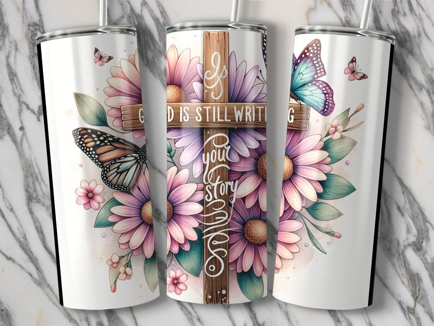 God is Still Writing your Story Floral Butterflies Tumbler - Design & Vybe