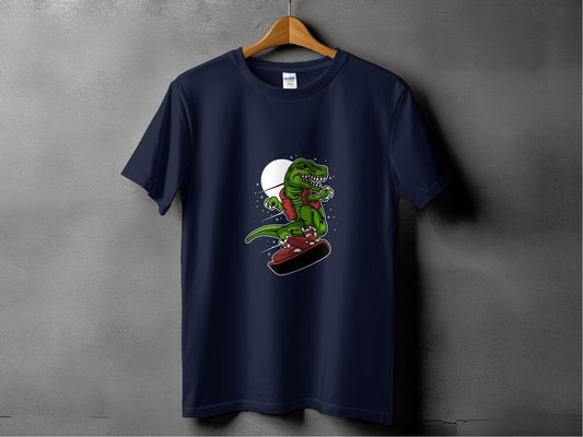 Dinosaur On a Snowboard Cartoon Graphic Style T-Shirt - Design & Vybe