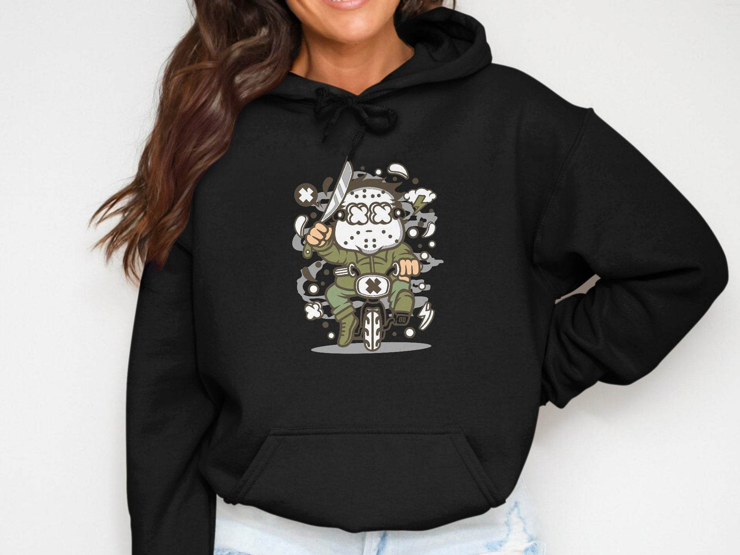 Cartoon Character on Tricycle Illustration Graphic Hoodie - Design & Vybe
