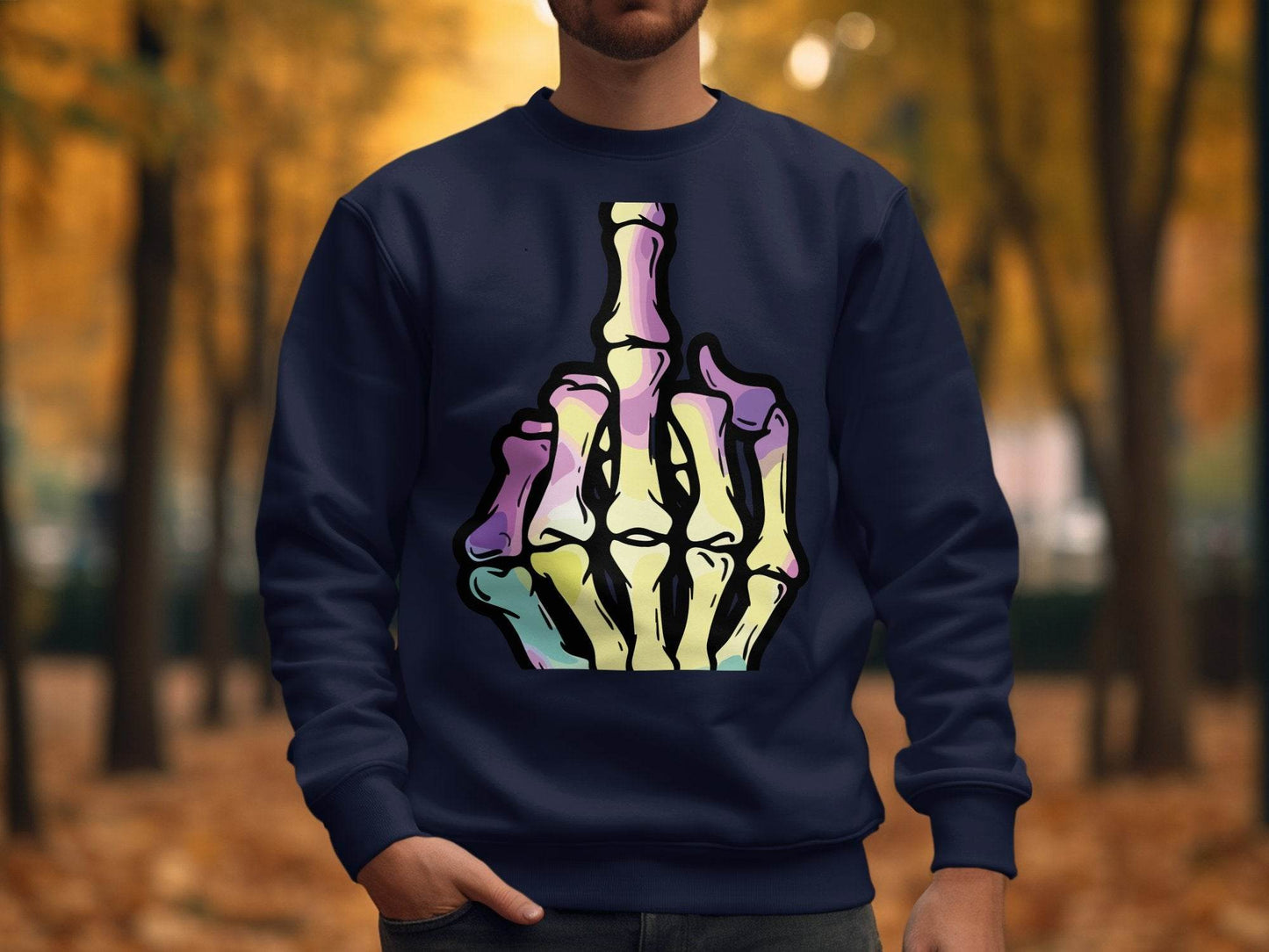 Colorful Skeleton Hand Gesture Graphic Sweater - Design & Vybe