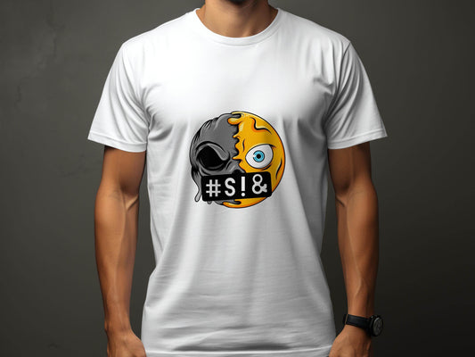 Emoji Half Skull with Hash Symbol Design Novelty T-Shirt - Design & Vybe