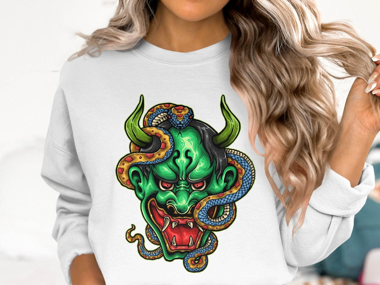 Bizarre Demon Face with Snake Design Horror Sweater - Design & Vybe