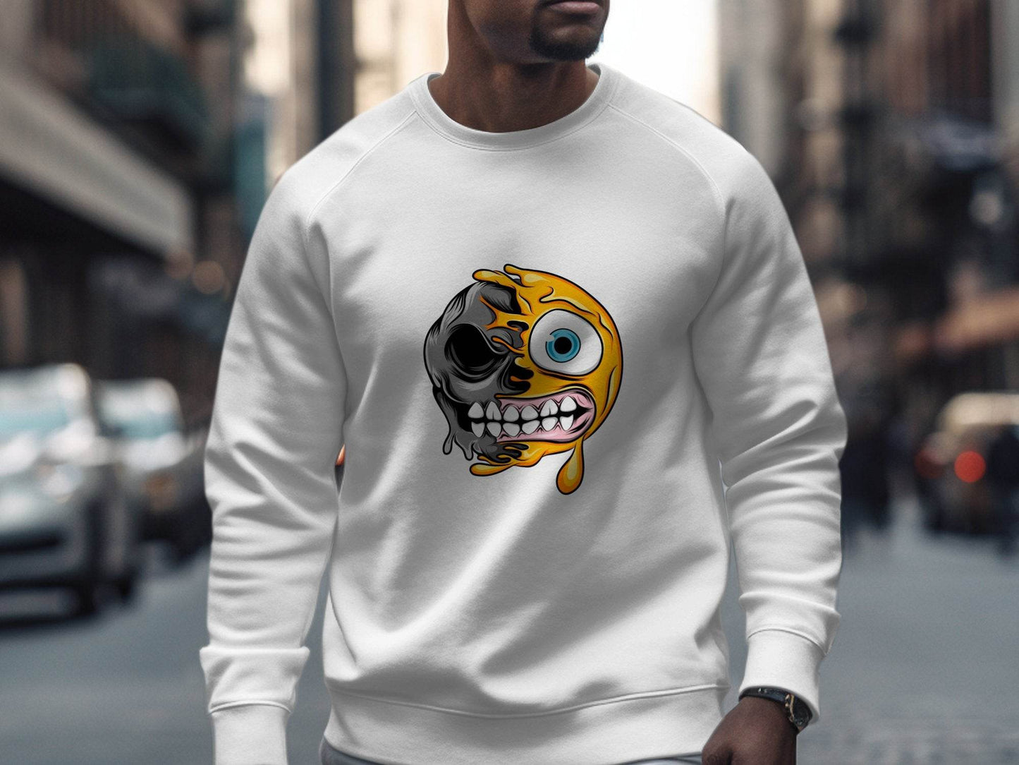 Half Skull Half Emoji With Teeth Out Vector Sweater - Design & Vybe