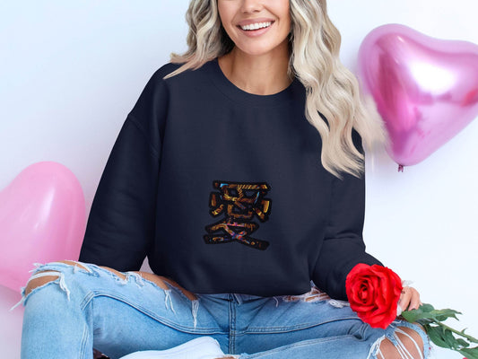 Kanji Love Symbol Artistic Design Print Sweater - Design & Vybe