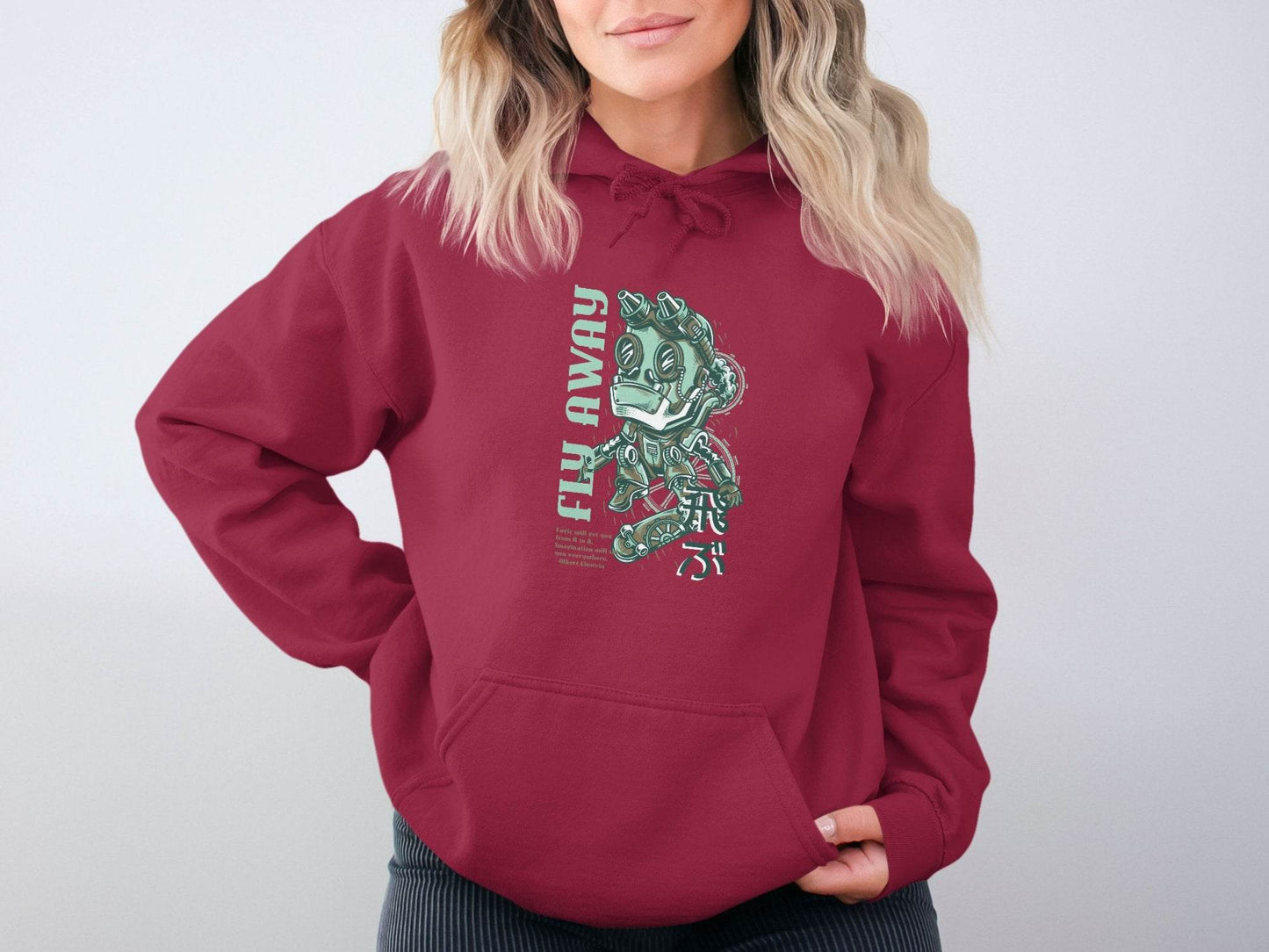 Fly Away Steampunk Robot Skateboard Graphic Design Hoodie - Design & Vybe