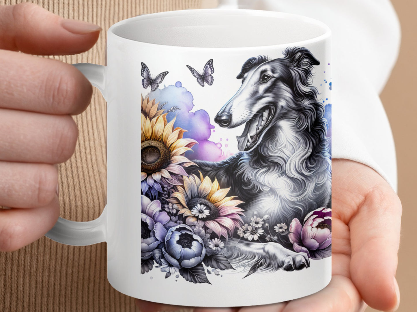 Floral Dog with Sunflowers and Butterflies Mug product type