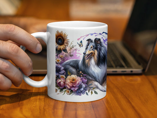Beautiful Collie Floral Design Coffee Mug Product