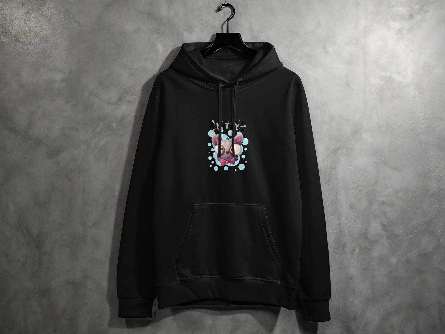 Cute Kitty Design with Large Eyes and Bow Tie Hoodie - Design & Vybe
