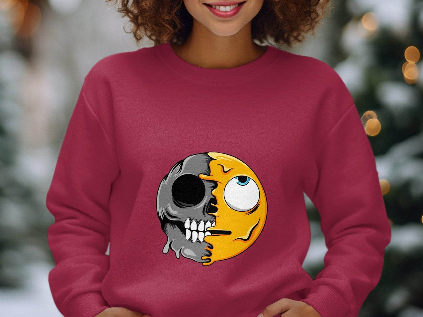 Half Skull Half Emoji Artistic Pattern Novelty Sweater - Design & Vybe