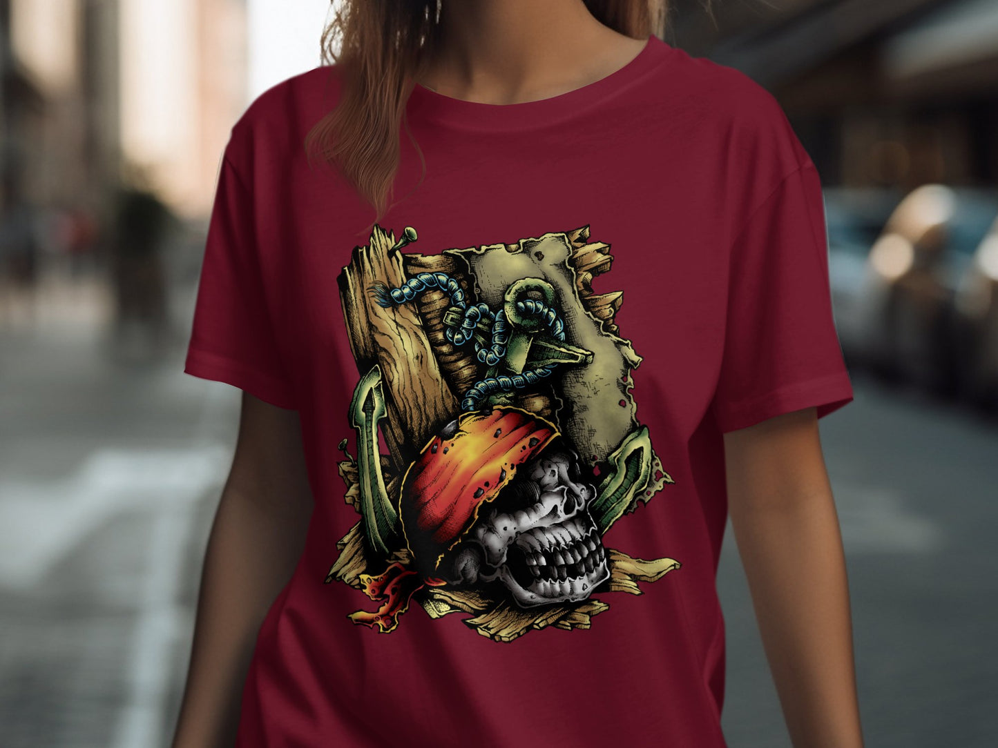 Edgy Pirate Skull Printed Red T-shirt product