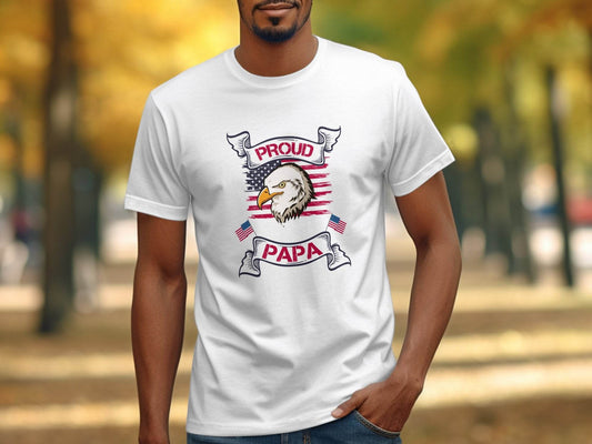 Proud American Papa USA Flag Bald Eagle T-Shirt - Design & Vybe