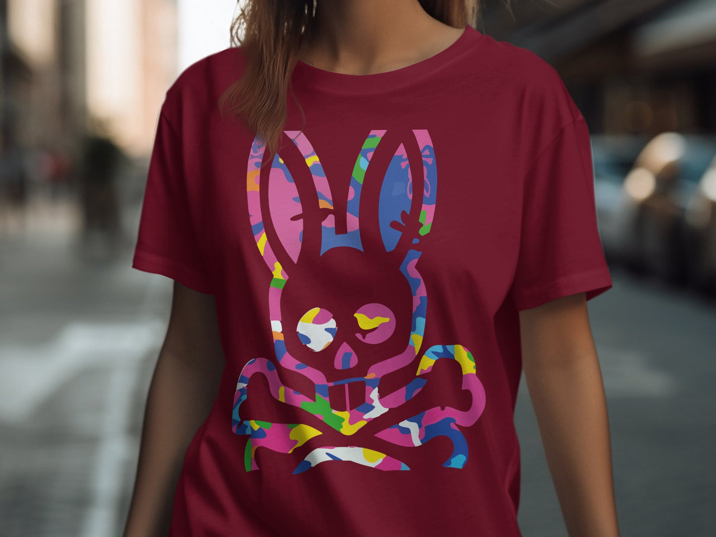 Colorful Abstract Skull Bunny Graphic T-Shirt product