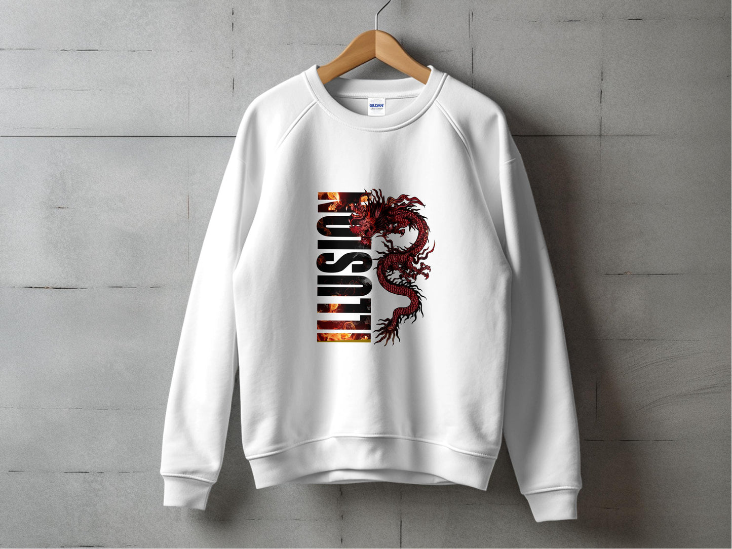 Fire Dragon Illusion White Sweatshirt product type