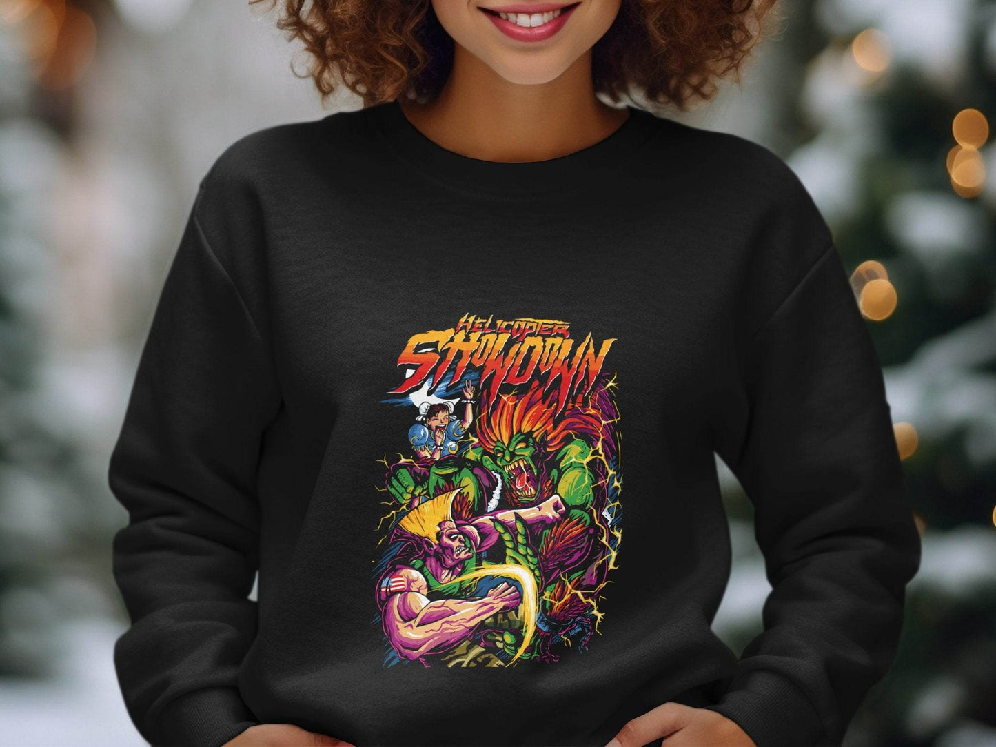 Helicopter Showdown Illustration Graphic Print Style Sweater - Design & Vybe