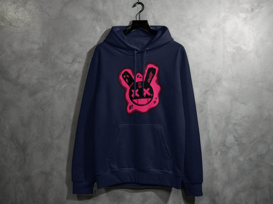 Unique Red Pink Dripping Rabbit Bunny Dead Smiley Face Graphic Hoodie - Design & Vybe