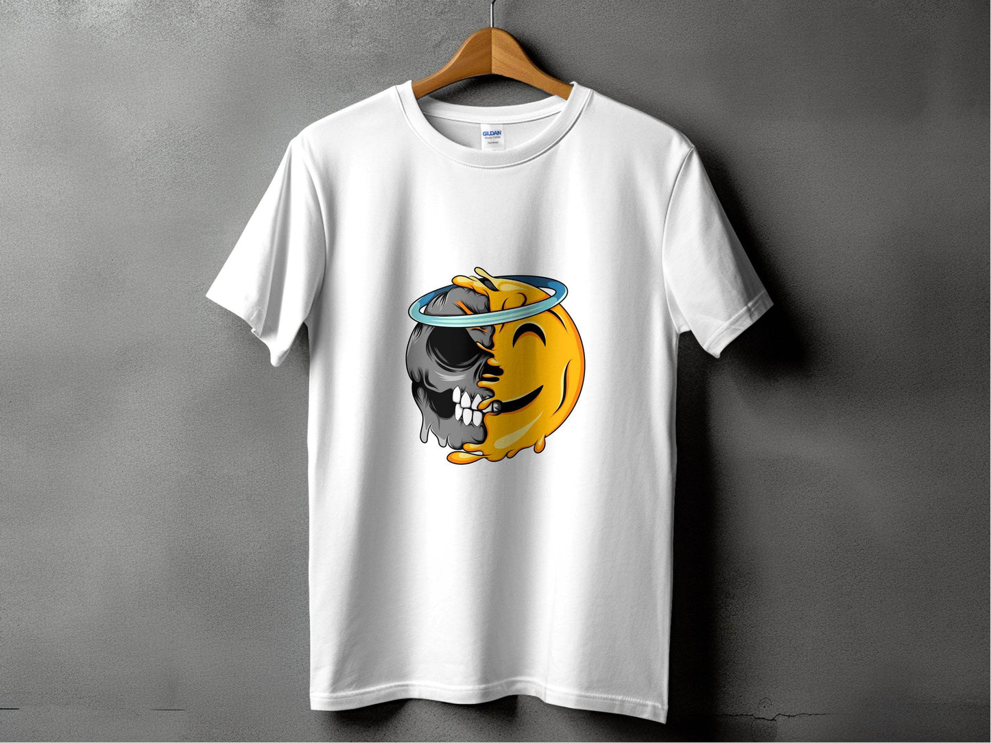 Skull Meets Emoji with a Halo Graphic Novelty T-Shirt - Design & Vybe