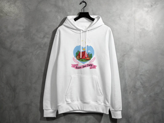 Peace Love Camp Heart and Tent Design Pigeon Art Hoodie - Design & Vybe