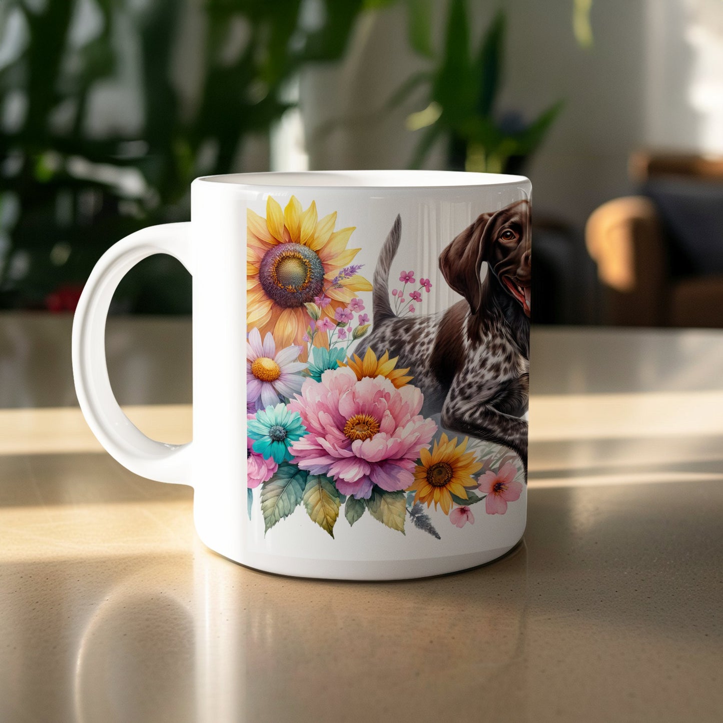 Sunflower and dog beautiful petals mug product