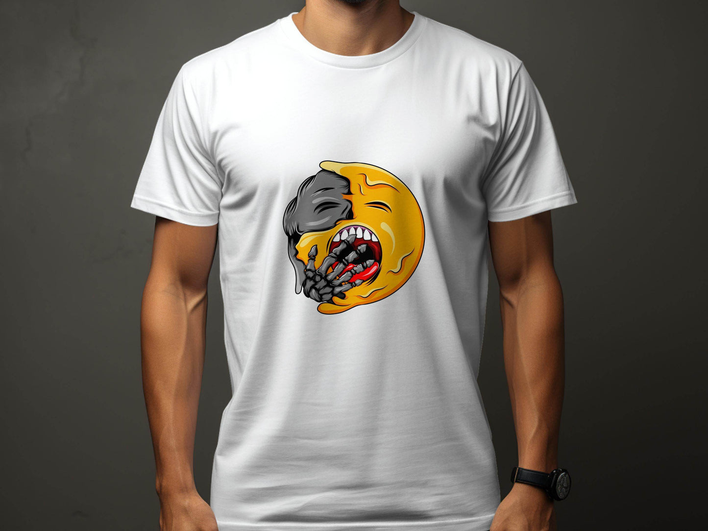 Zombie Emoji Biting Skeleton Hand Illustration T-Shirt - Design & Vybe