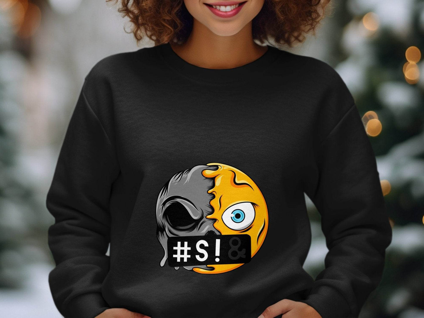 Emoji Half Skull with Hash Symbol Design Novelty Sweater - Design & Vybe