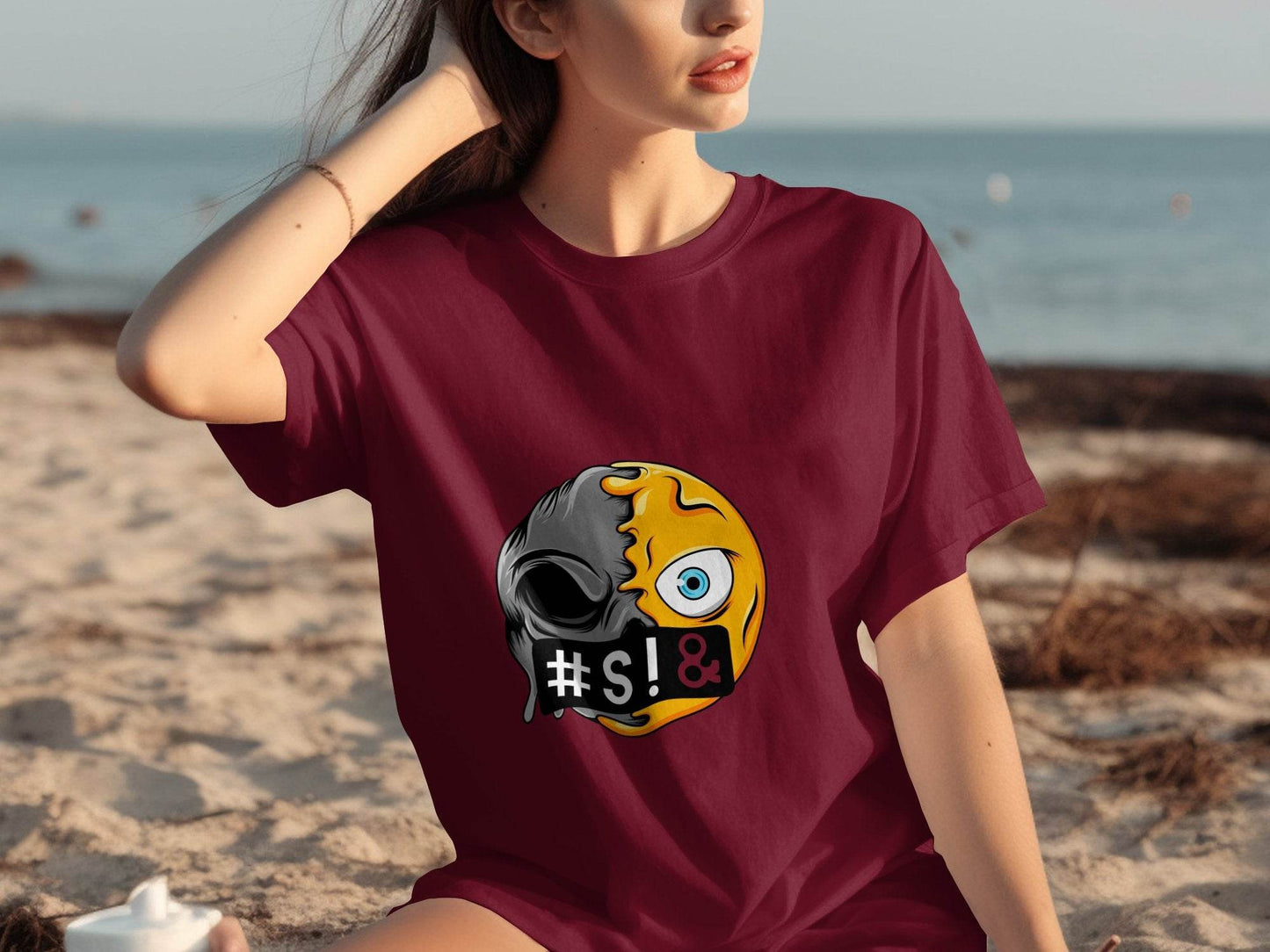 Emoji Half Skull with Hash Symbol Design Novelty T-Shirt - Design & Vybe