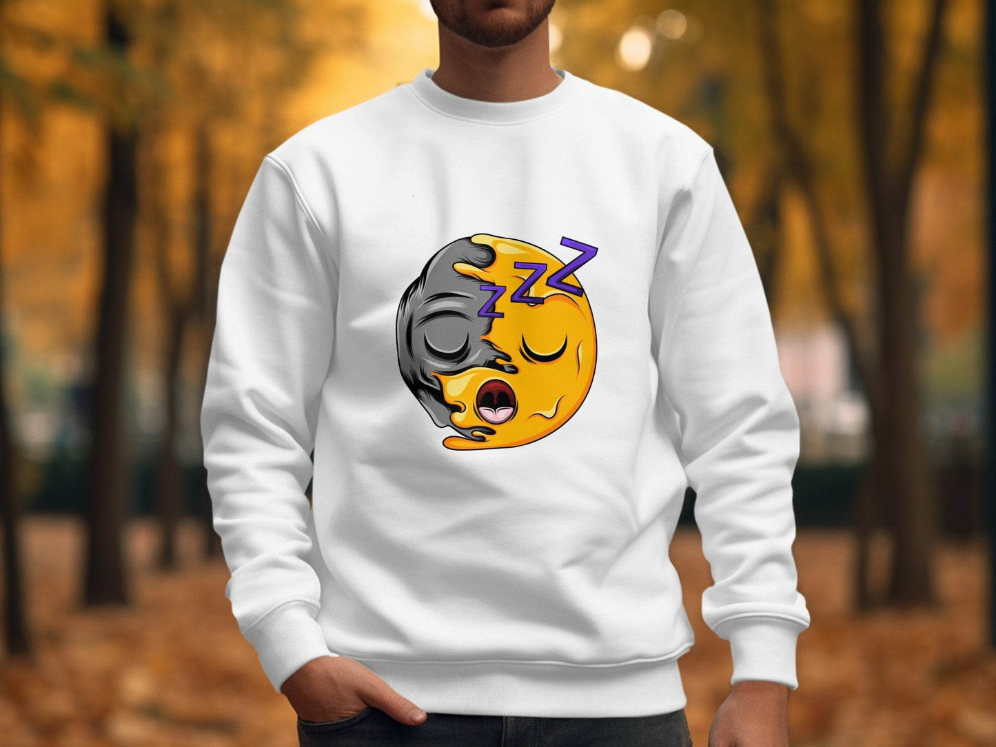 Tired Cartoon Character with Snoozing ZZZ Symbols Sweater - Design & Vybe