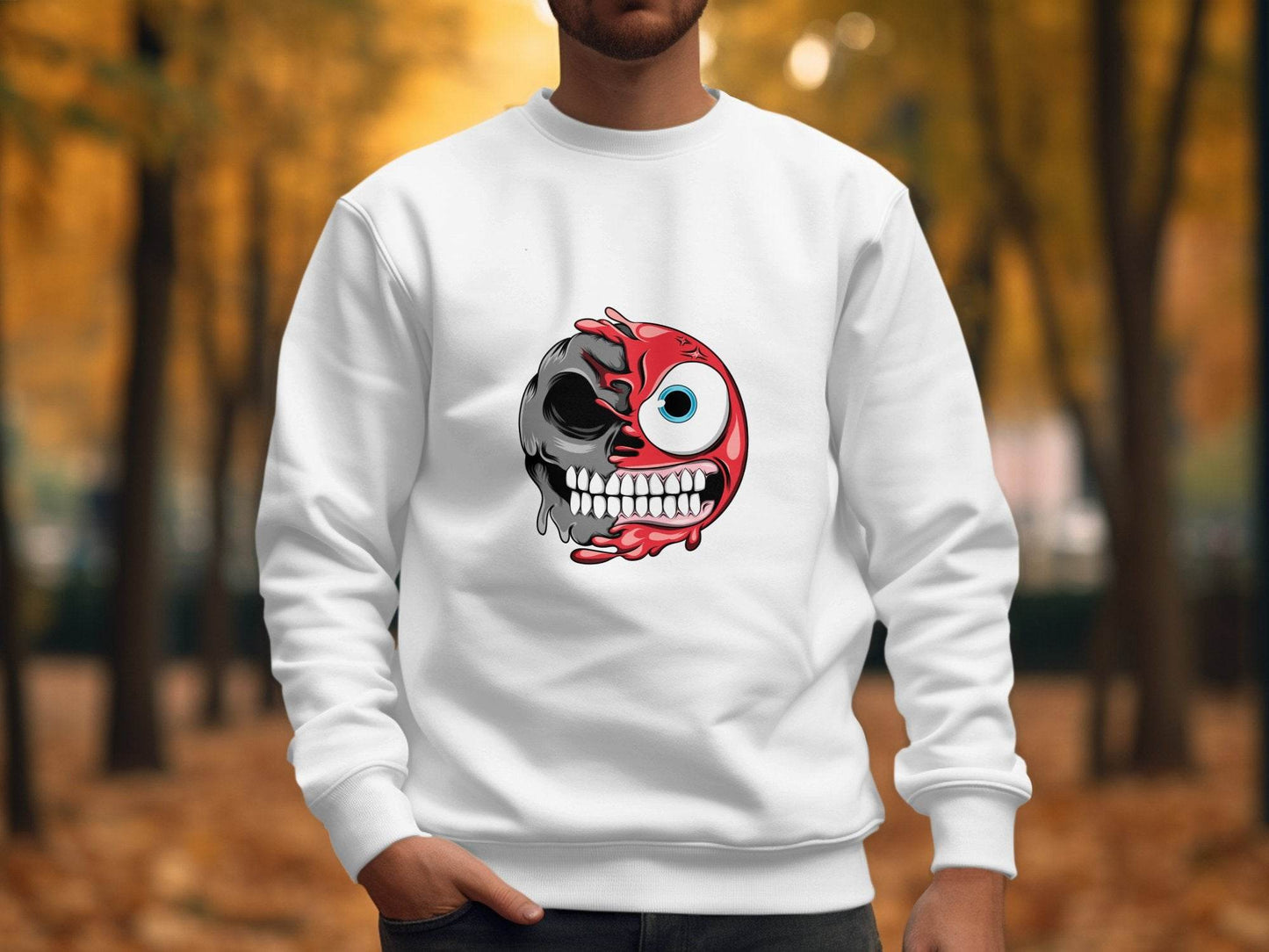 Half Skull And Cartoon Face Fun Graphic Design Sweater - Design & Vybe