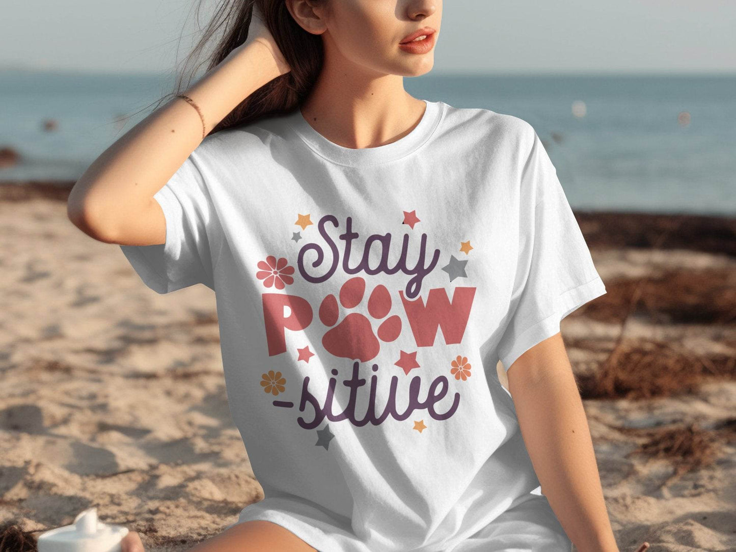Stay Paw-sitive Pet Dog Animal Lover Graphic Design T-Shirt - Design & Vybe