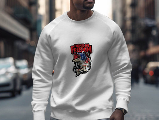 Hooked On Freedom Patriotic Fish Graphic Sweater - Design & Vybe