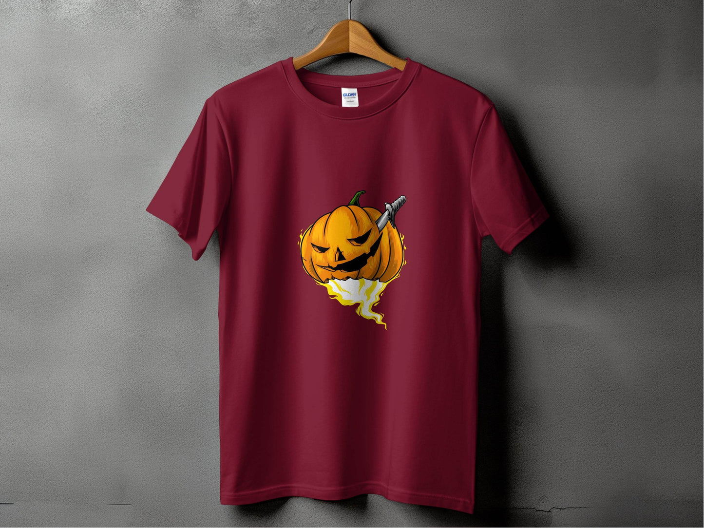 Halloween Pumpkin With Knife Illustration Design T-Shirt - Design & Vybe