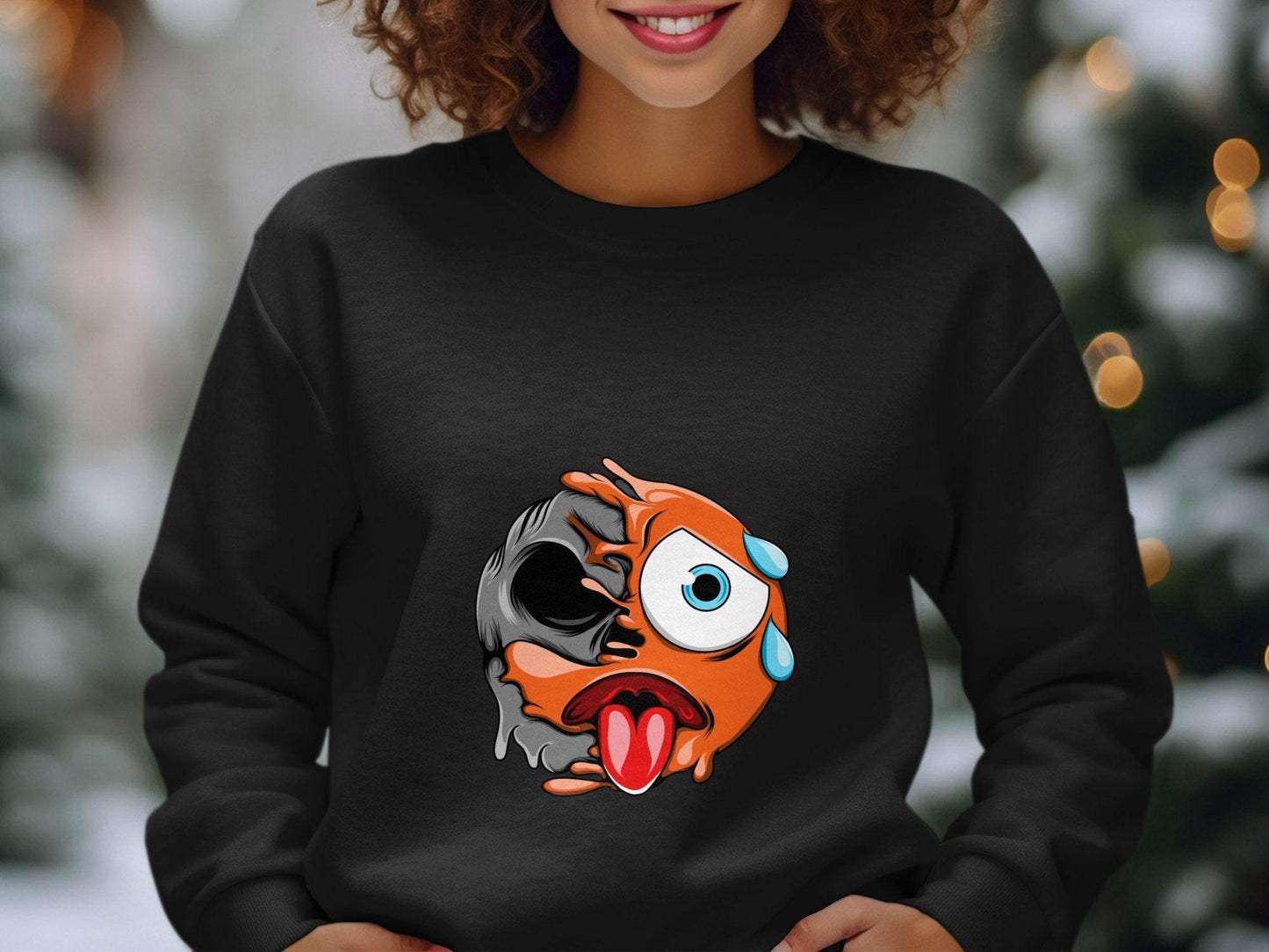 Emoji Face Meltdown With Skull Design Graphic Sweater - Design & Vybe