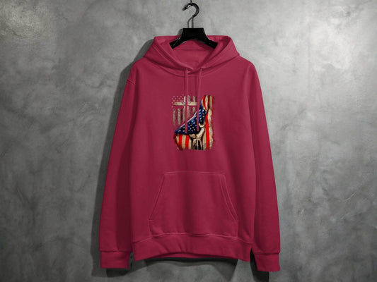 American Flag Plus Cross Held in Hand Design Hoodie - Design & Vybe