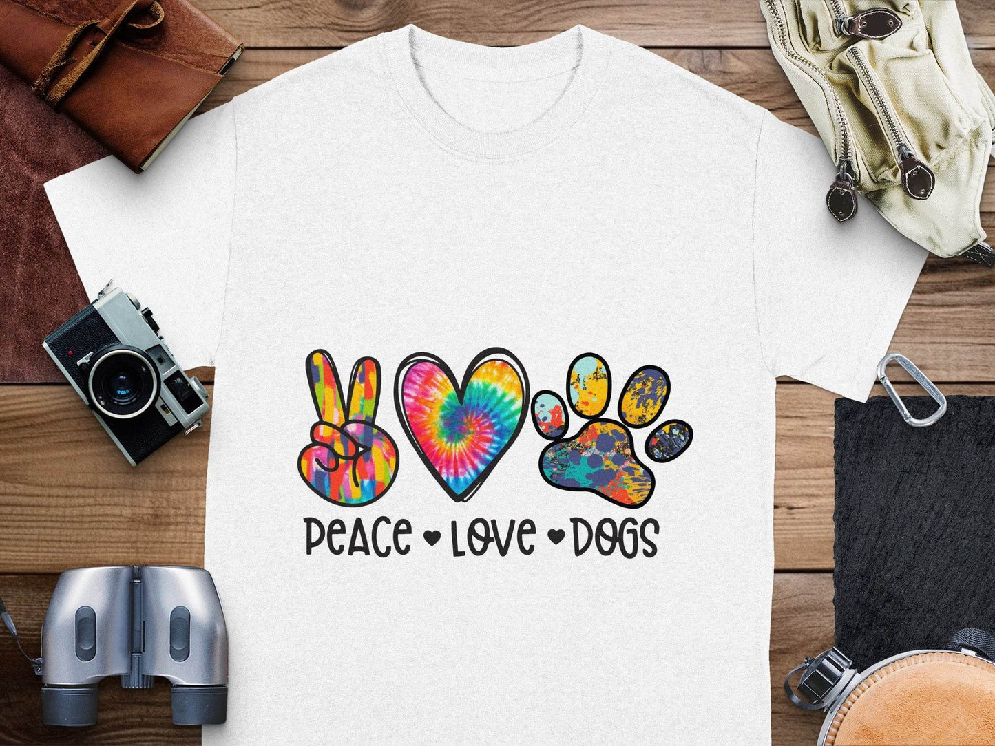 Peace Love Dogs Colorful Design Graphic Animal Lover T-Shirt - Design & Vybe