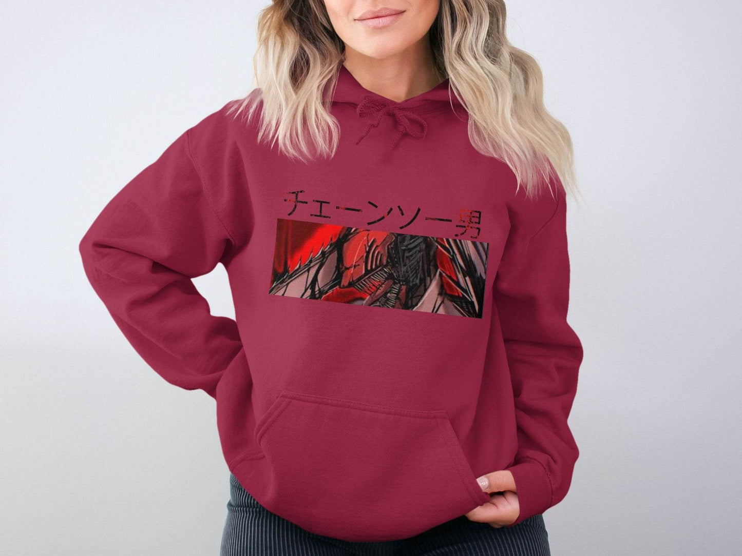 Chainsaw Man Japanese Text Red and Black Design Hoodie - Design & Vybe