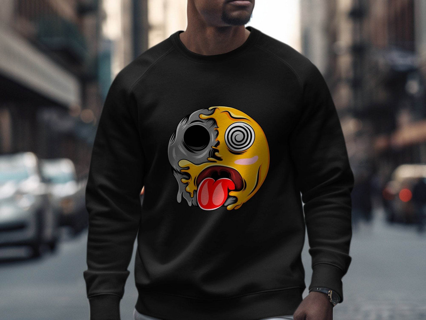 Melting Face with Swirling Eyes Smiley Graphic Sweater - Design & Vybe