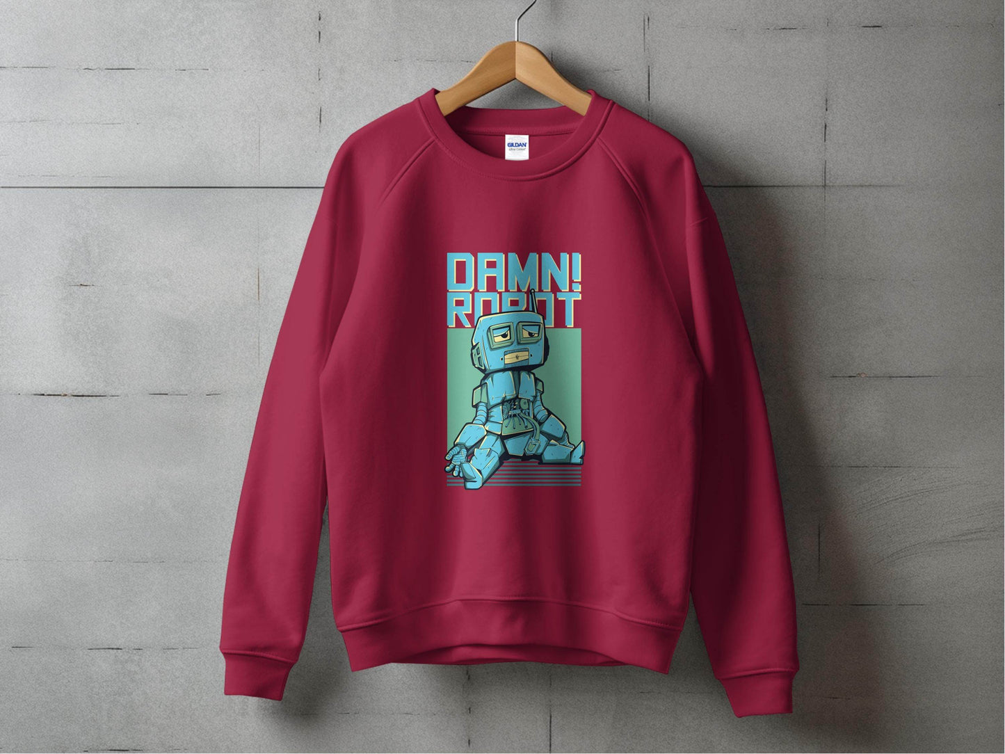 DAMN! Sad Robot Art With Greenish Backdrop Design Sweater - Design & Vybe