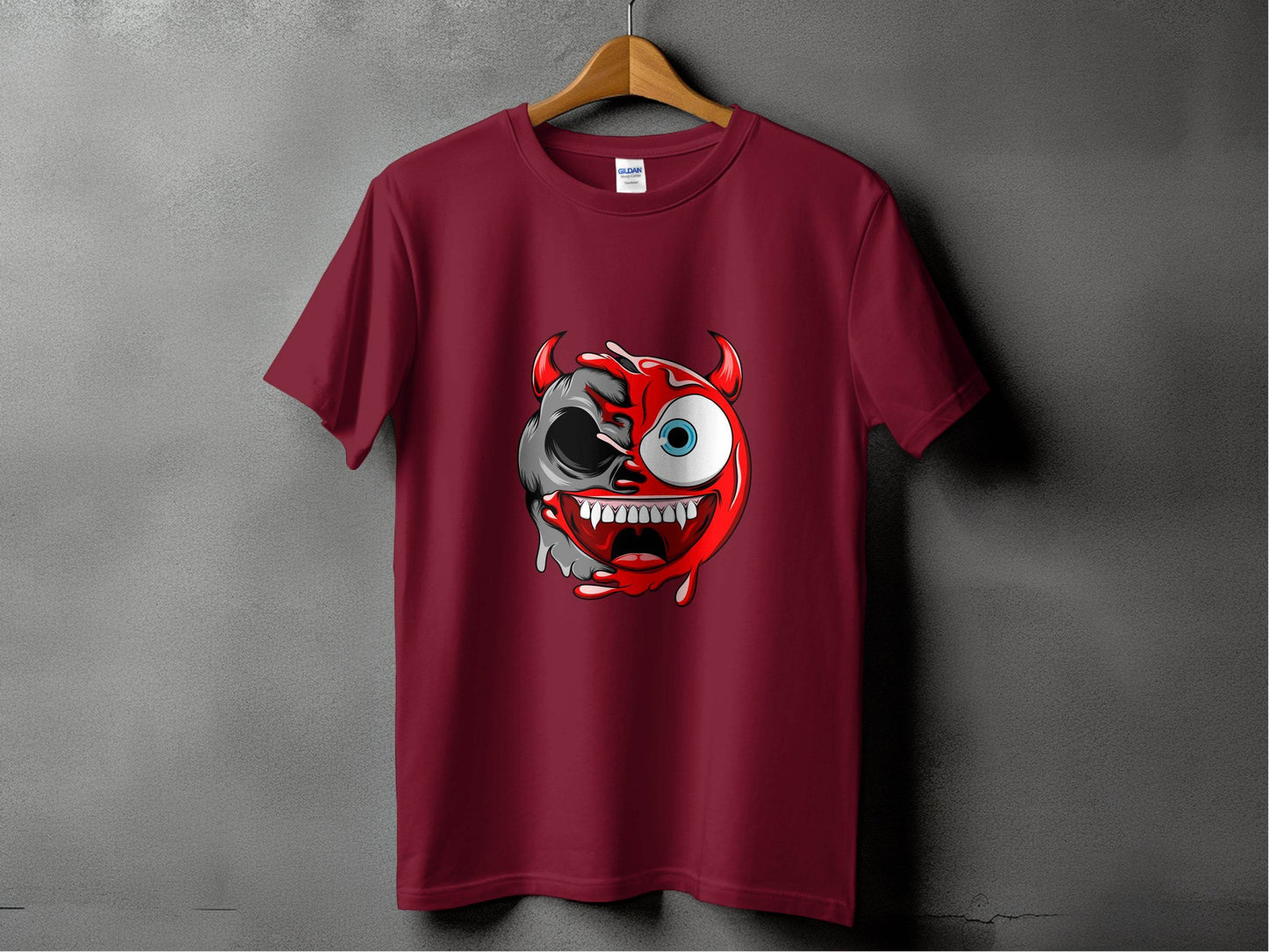 Half Skull Half Devil Smiling Face Design Art T-Shirt - Design & Vybe