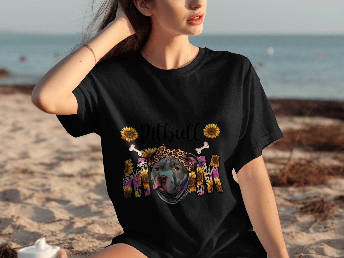 Pitbull Mom With Sunflowers And Bandana Mothers Day T-Shirt - Design & Vybe