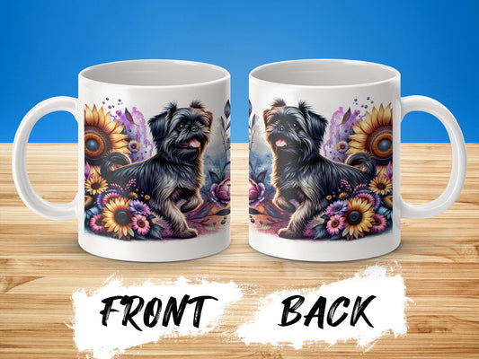 Adorable Black Puppy with Sunflowers Design Mug product