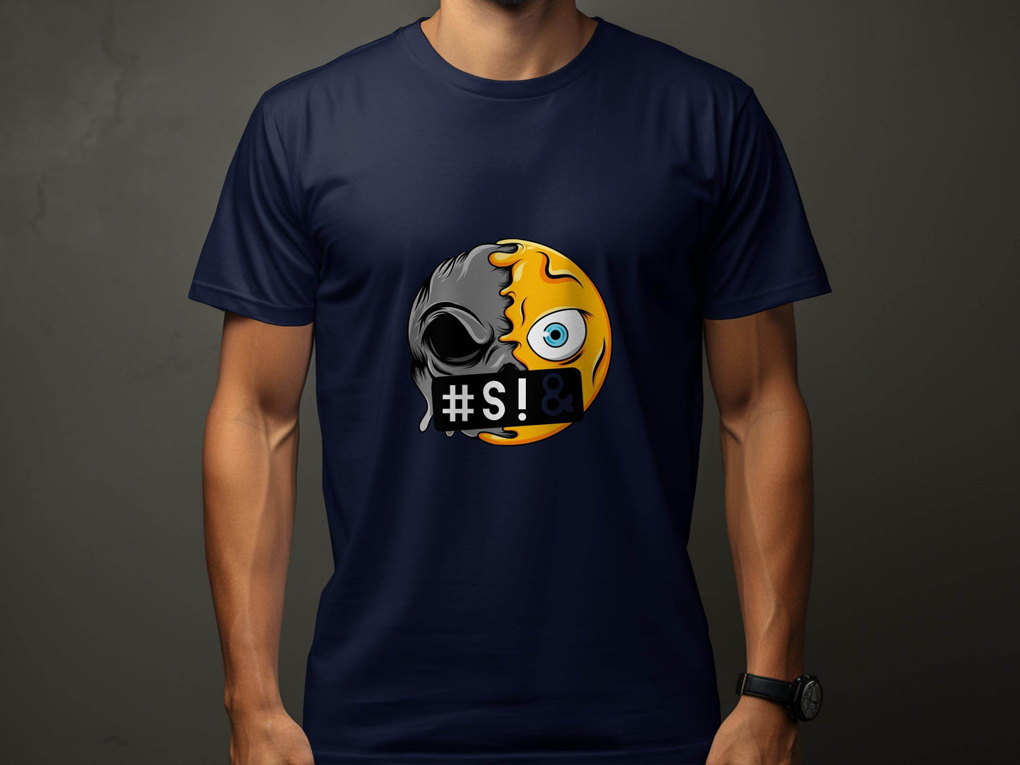Emoji Half Skull with Hash Symbol Design Novelty T-Shirt - Design & Vybe