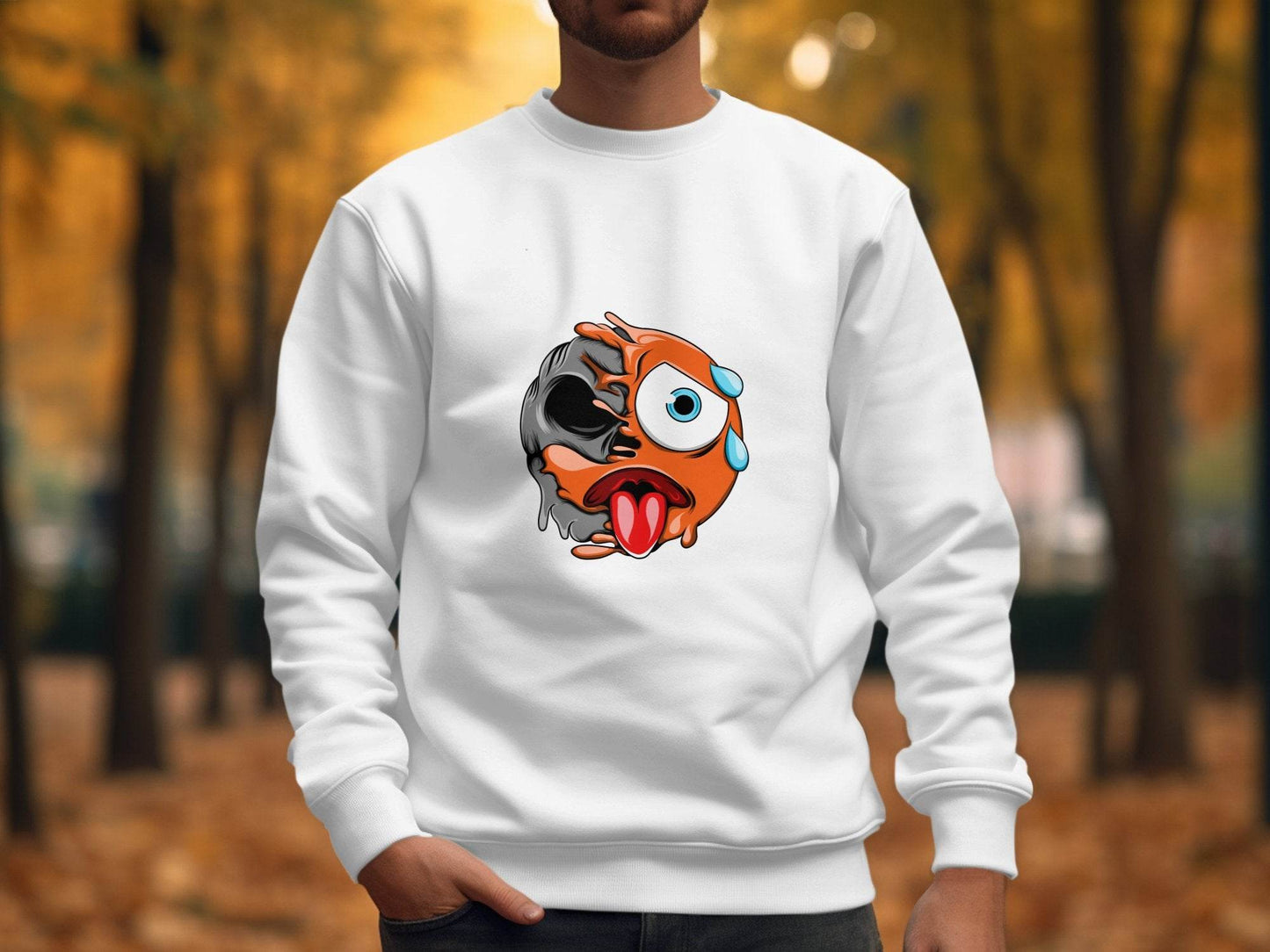 Emoji Face Meltdown With Skull Design Graphic Sweater - Design & Vybe