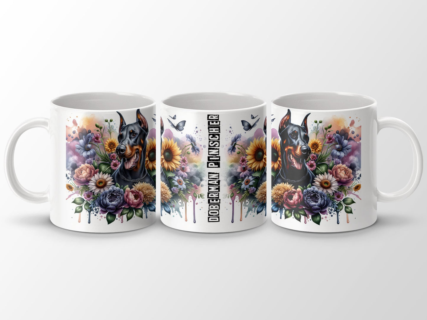Doberman Pinscher Mug with Colorful Floral Design product type